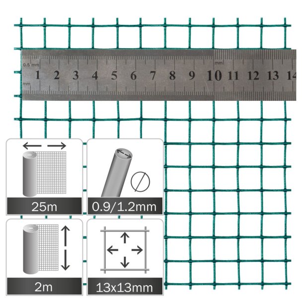 Trdvv - Galv. + Plastbelagt - Grn - Hjde 200 cm. / Lngde 25 meter