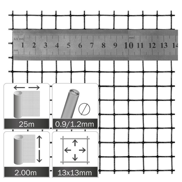 Trdvv - Galv. + Plastbelagt - Sort - Hjde 200 cm. / Lngde 25 meter