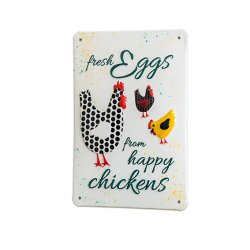 Aluminiumsskilt "Happy chickens" - 14,8 x 21 cm.