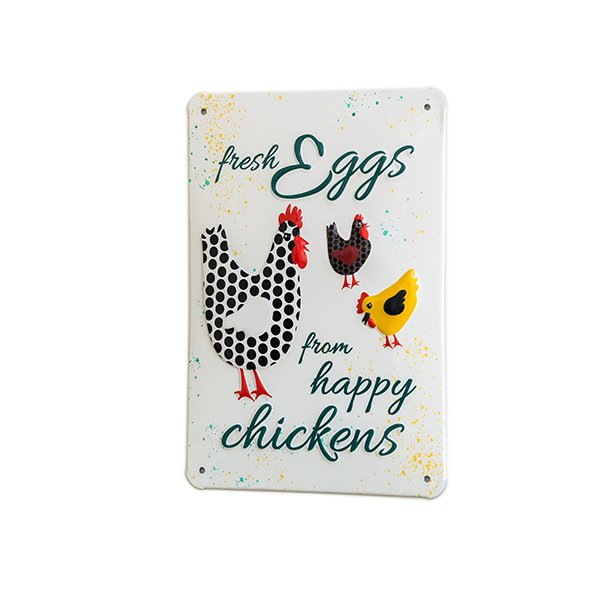 Aluminiumsskilt "Happy chickens" - 14,8 x 21 cm.