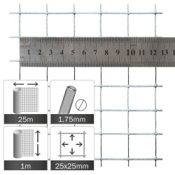 Volieretrd 25 x 25 mm. - 1,75 mm. - 25 meter